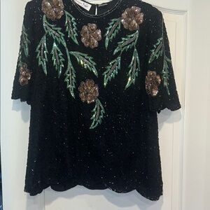 Embellished Black Floral Top
